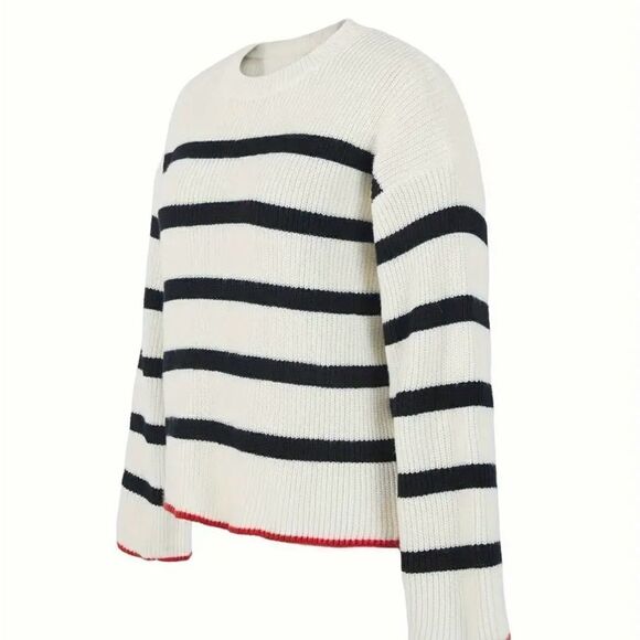 Women’s Striped Crew Neck Loose Sweater,  Long Sleeve - Picture 3 of 3